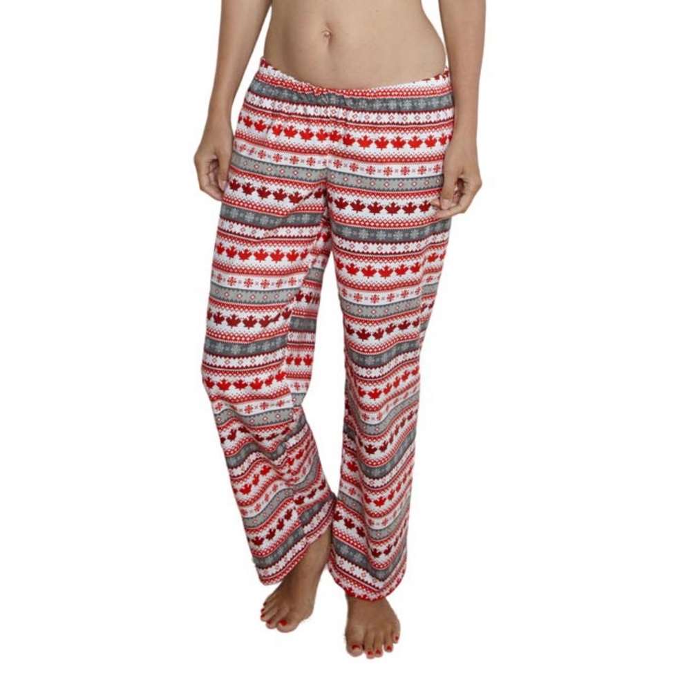 Red Maple leaf Cotton Pajama pants with drawstring - Woman’s flannel pajamas